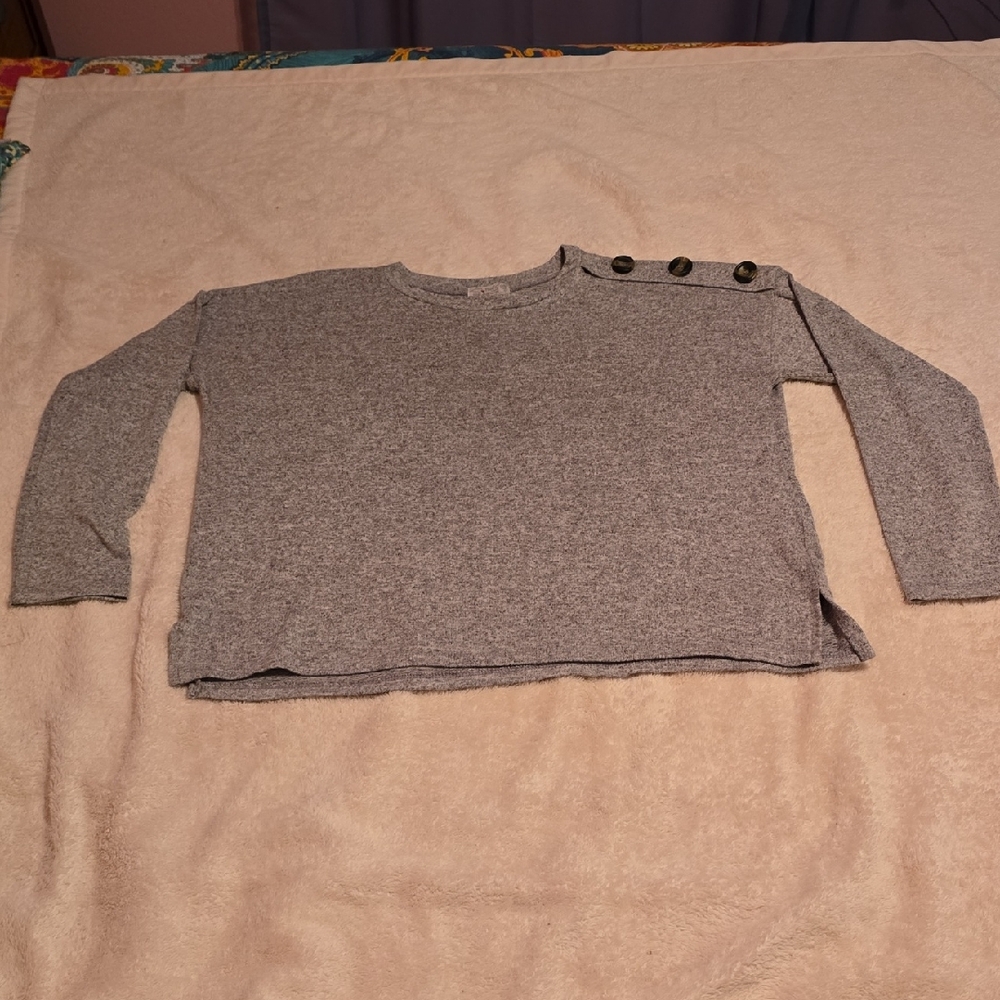 Gray Button-Shoulder Women's Blouse